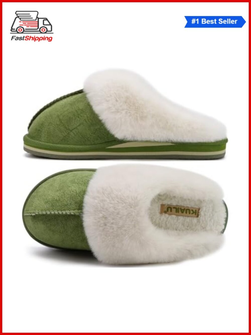 ✨KuaiLu Womens Fuzzy Memory Foam Slippers Warm House Shoes Arch Support